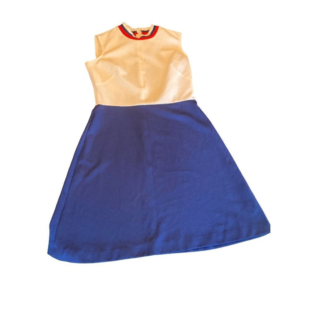 Sears Fashions. White Blue Sleeveless Vintage‎ 1960s Dress Size 12